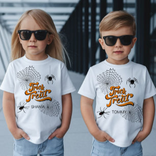 T-shirt Typographie Trick or Treat avec araignées ID680