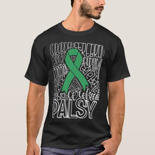 T-shirt Typography Green Ribbon Cerebral Palsy CP Awarenes (Devant)