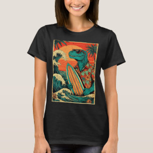 T-shirt Tyrannosaure Rétro Surf Hawaïen Été Dinosaure
