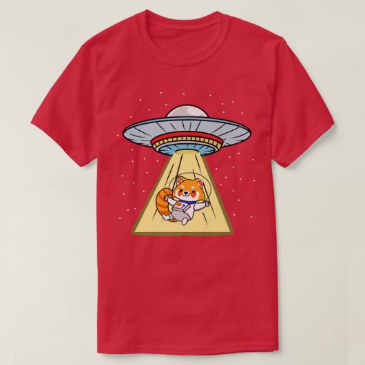 T-shirt Ufo Abduction Red Panda Astronaut  (Design devant)