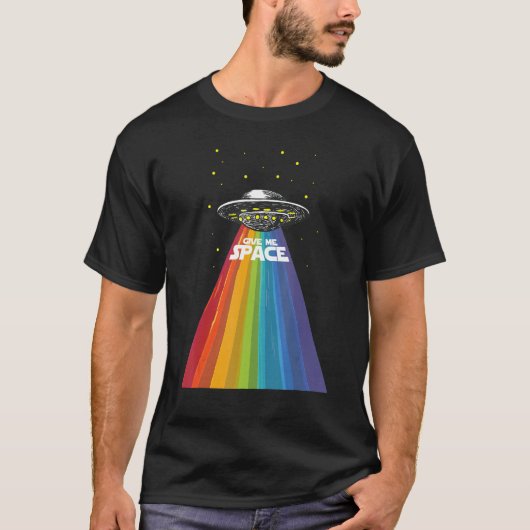 T-shirt Ufo Alien Gay pride Rainbow Space Ship Funny Lgbt (Devant)