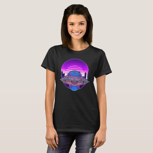 T-shirt Ufo Enlèvement Ufo Believer 80s Vaporwave Retro Al (Devant entier)