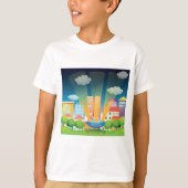 T-shirt UFO Landing in a Bright City Night Scene (Devant)