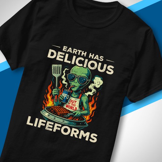 T-shirt UFO Space BBQ Grill Earth Lifeforms Funny Alien