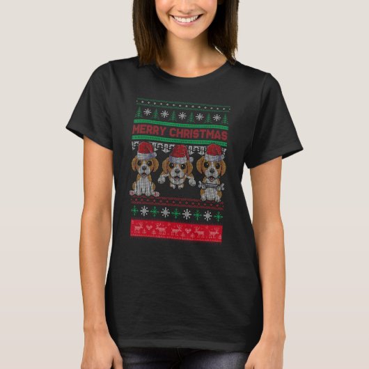 T-shirt Ugly Christmas Sweater Beagle Cute Beagle Santa Ha (Devant)