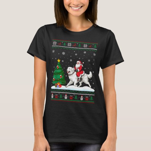 T-shirt Ugly Christmas Tree Lights Santa Riding Great Pyre (Devant)