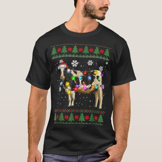 T-shirt Ugly Cow Christmas Sweater Santa Hat And Light Up  (Devant)