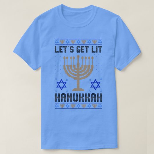 T-shirt Ugly Hanukkah Chanukah Menorah Let's Get Lit Jewis (Design devant)