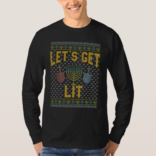 T-shirt Ugly Hanukkah Sweater  Let's Get Lit Drinking 1 (Devant)