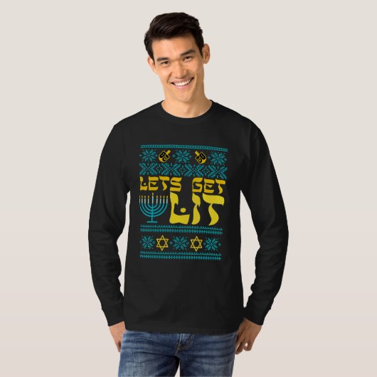 T-shirt Ugly Hanukkah Sweater Lets Get Lit Menorah (Devant entier)