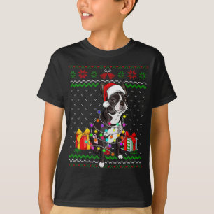 T-shirt Ugly Sweater Christmas Lights Boston Terrier Dog L