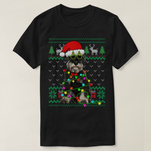 T-shirt Ugly Sweater Christmas Lights Schnauzer Dog Puppy  (Design devant)