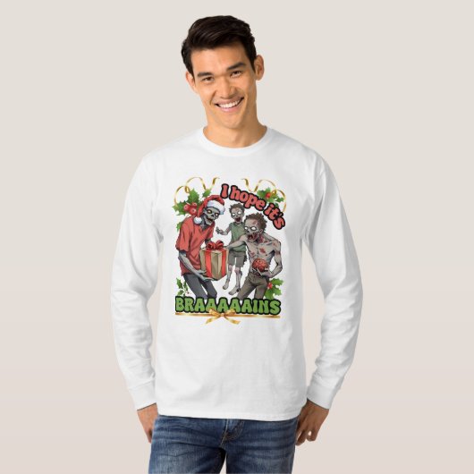 T-shirt Ugly sweater Christmas party zombie brains (Devant entier)