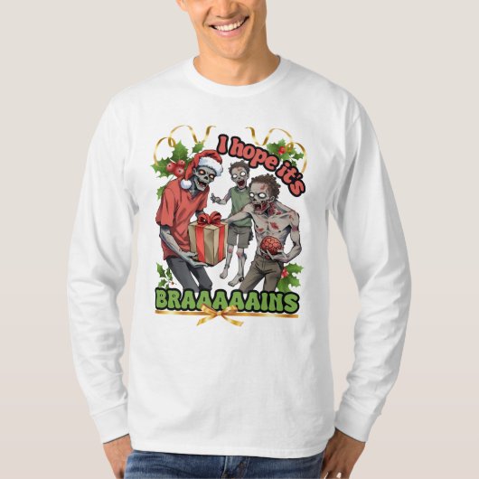 T-shirt Ugly sweater Christmas party zombie brains (Devant)