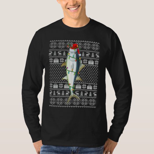 T-shirt Ugly Sweater Style Xmas Lights Bluefin Tuna Fish C (Devant)