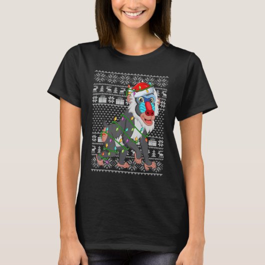 T-shirt Ugly Sweater Style Xmas Lights Santa Baboon Christ (Devant)