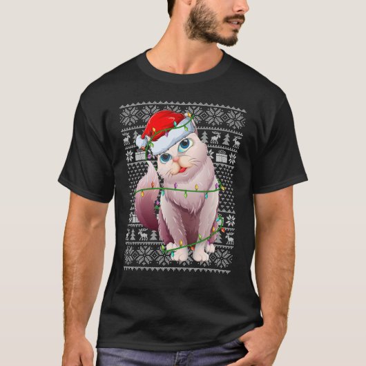 T-shirt Ugly Sweater Style Xmas Lights Santa Balinese Cat  (Devant)