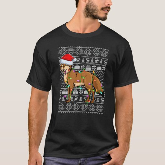 T-shirt Ugly Sweater Style Xmas Lights Santa Coyote Christ (Devant)