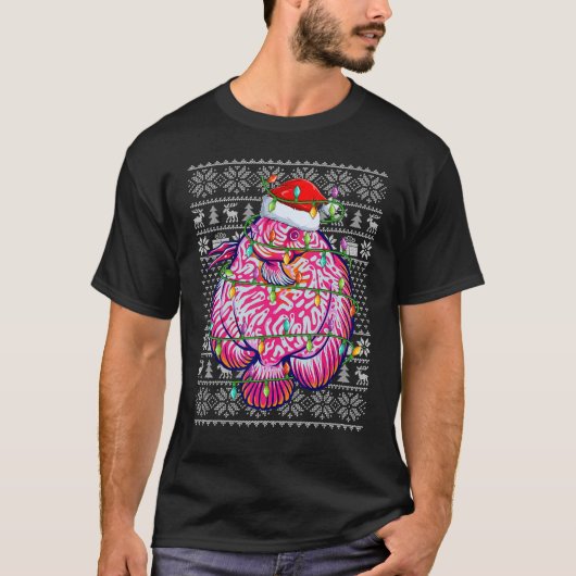 T-shirt Ugly Sweater Style Xmas Lights Santa Discus Fish C (Devant)