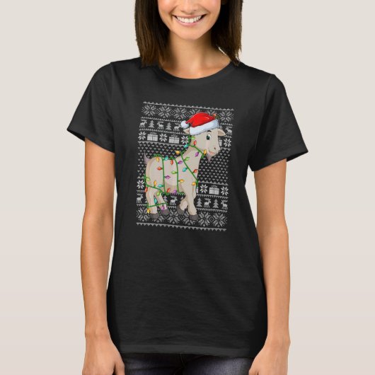 T-shirt Ugly Sweater Style Xmas Lights Santa Goat Christma (Devant)
