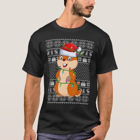T-shirt Ugly Sweater Style Xmas Lights Santa Gopher Christ (Devant)