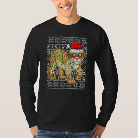 T-shirt Ugly Sweater Style Xmas Lights Santa Lynx Christma (Devant)