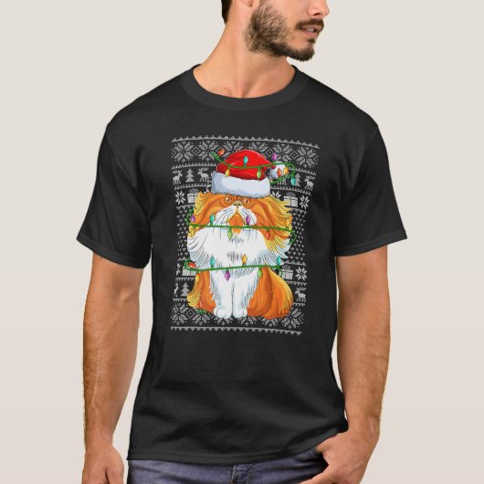T-shirt Ugly Sweater Style Xmas Lights Santa Persian Cat C (Devant)