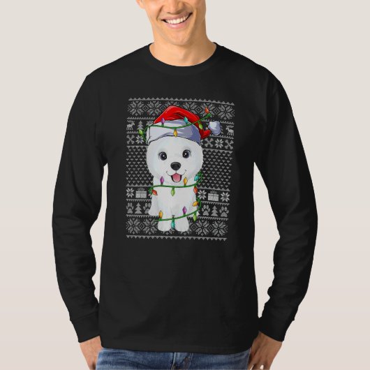 T-shirt Ugly Sweater Style Xmas Lights Santa Samoyed Dog C (Devant)