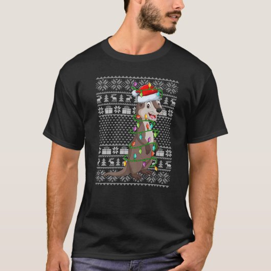 T-shirt Ugly Sweater Style Xmas Lights Santa Sea Otter Chr (Devant)