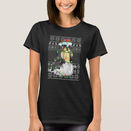 T-shirt Ugly Sweater Style Xmas Lights Santa Shih Tzu Dog  (Devant)