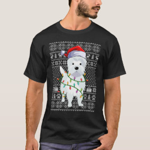 T-shirt Ugly Sweater Style Xmas Lights Santa Westie Dog Ch