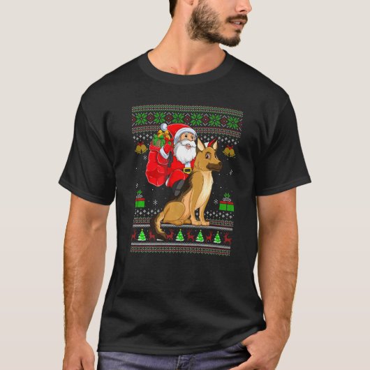 T-shirt Ugly Xmas Santa Riding German Shepherd Dog Christm (Devant)