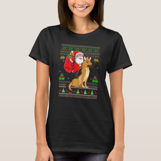 T-shirt Ugly Xmas Santa Riding German Shepherd Dog Christm (Devant)
