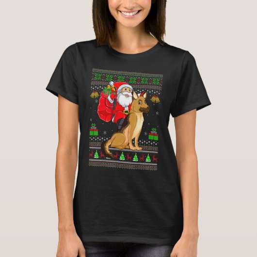 T-shirt Ugly Xmas Santa Riding German Shepherd Dog Christm (Devant)