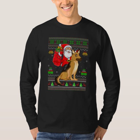 T-shirt Ugly Xmas Santa Riding German Shepherd Dog Christm (Devant)