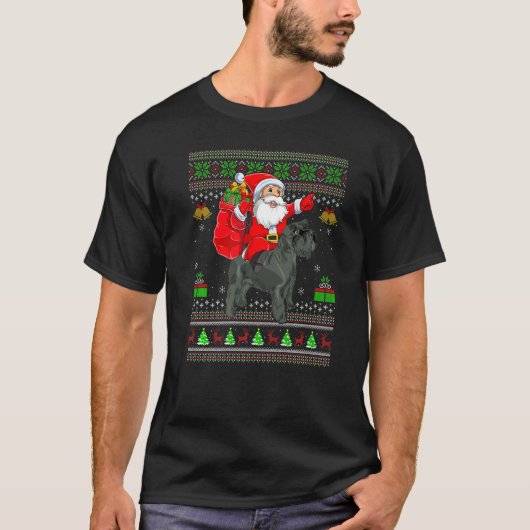T-shirt Ugly Xmas Santa Riding Miniature Schnauzer Dog Chr (Devant)