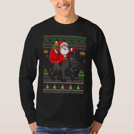 T-shirt Ugly Xmas Santa Riding Schnauzer Dog Christmas (Devant)