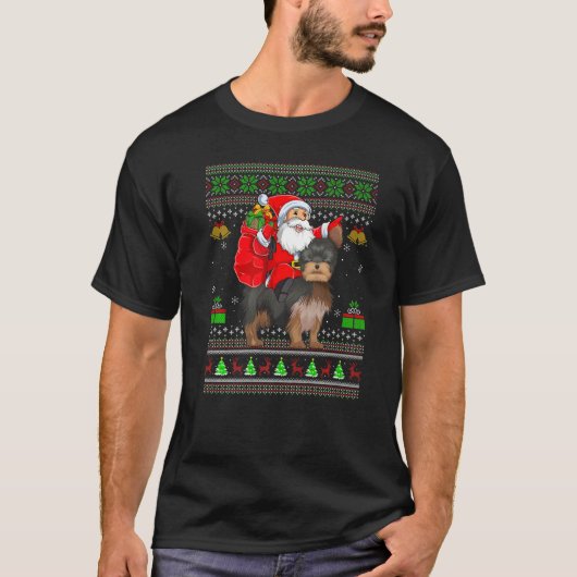T-shirt Ugly Xmas Santa Riding Yorkshire Terrier Dog Chris (Devant)