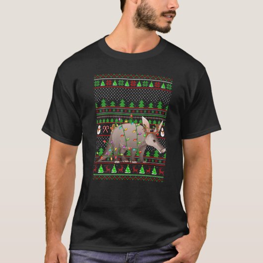 T-shirt Ugly Xmas Sweater Style Lighting Aardvark Christma (Devant)