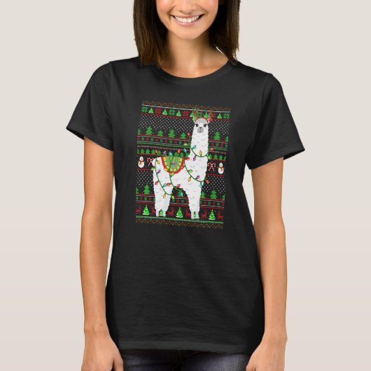 T-shirt Ugly Xmas Sweater Style Lighting Alpaca Christmas  (Devant)