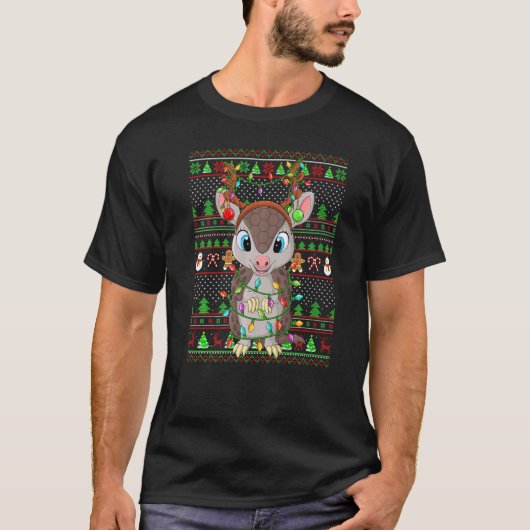 T-shirt Ugly Xmas Sweater Style Lighting Armadillo Christm (Devant)