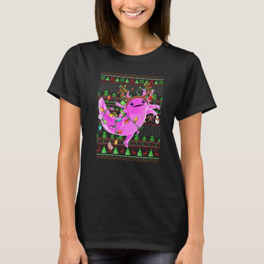 T-shirt Ugly Xmas Sweater Style Lighting Axolotl Christmas (Devant)