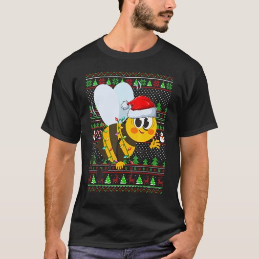 T-shirt Ugly Xmas Sweater Style Lighting Bee Christmas (Devant)