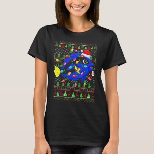 T-shirt Ugly Xmas Sweater Style Lighting Blue Tang Fish Ch (Devant)