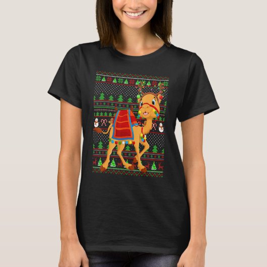 T-shirt Ugly Xmas Sweater Style Lighting Camel Christmas (Devant)