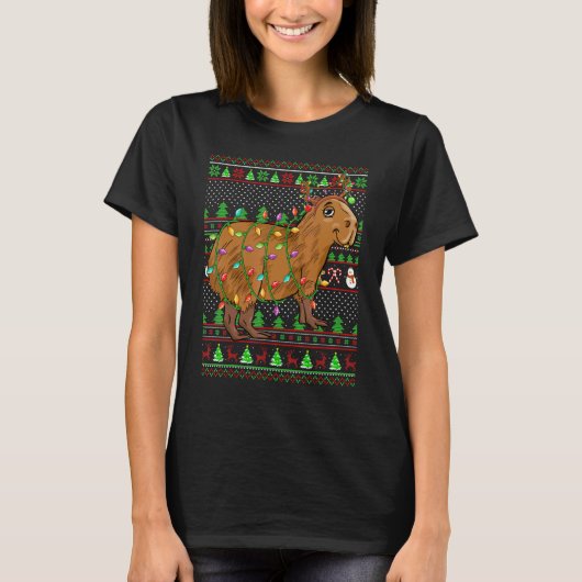 T-shirt Ugly Xmas Sweater Style Lighting Capybara Christma (Devant)