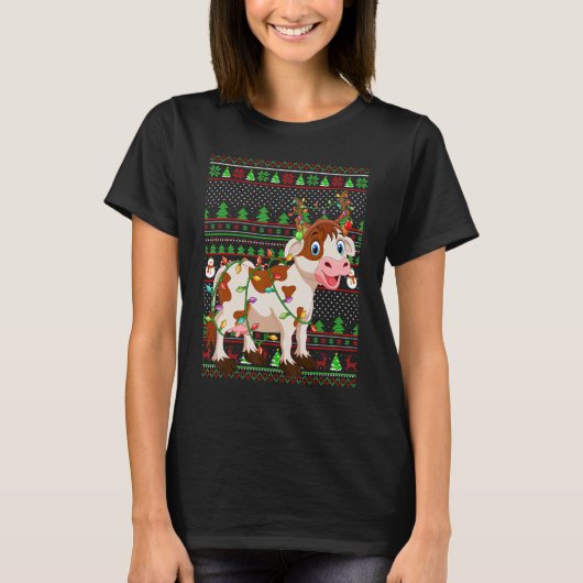 T-shirt Ugly Xmas Sweater Style Lighting Cattle Christmas (Devant)