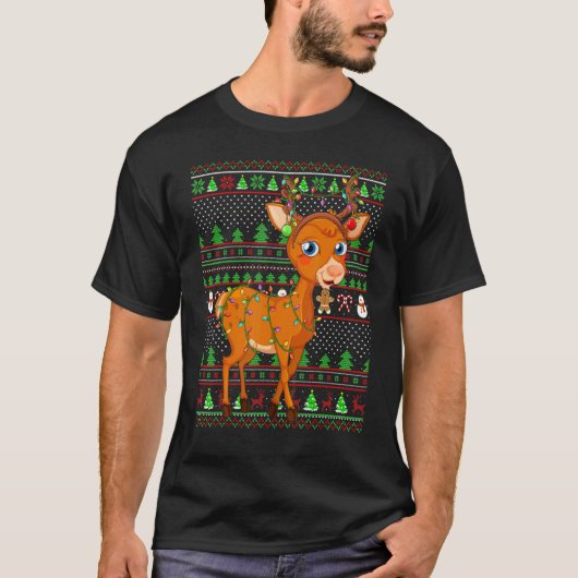 T-shirt Ugly Xmas Sweater Style Lighting Deer Christmas (Devant)