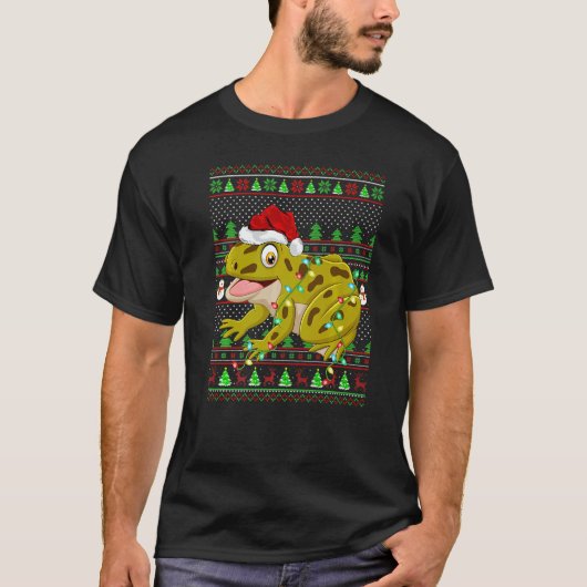 T-shirt Ugly Xmas Sweater Style Lighting Frog Christmas   (Devant)
