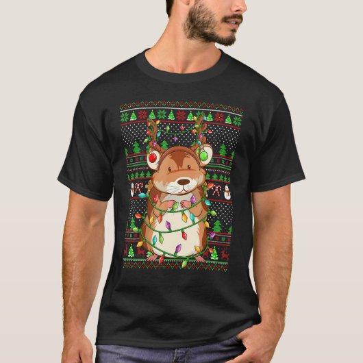 T-shirt Ugly Xmas Sweater Style Lighting Gerbil Christmas (Devant)